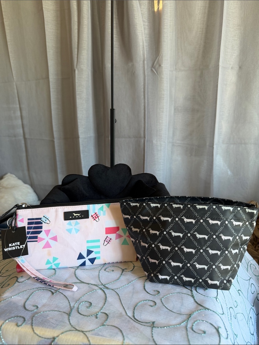 Scout Pink Geometric Wristlet with Black Logo Pouch